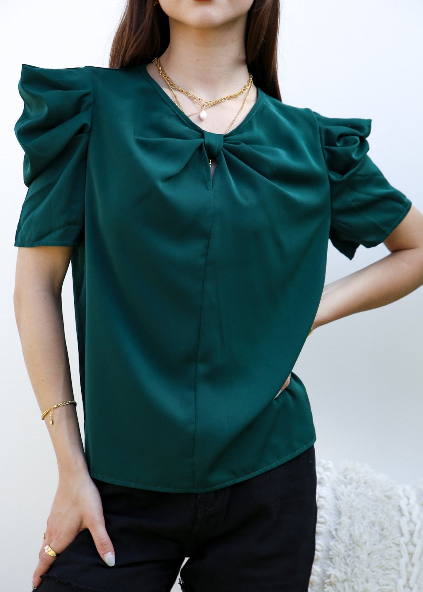 Ruched Detail Keyhole Front Blouse