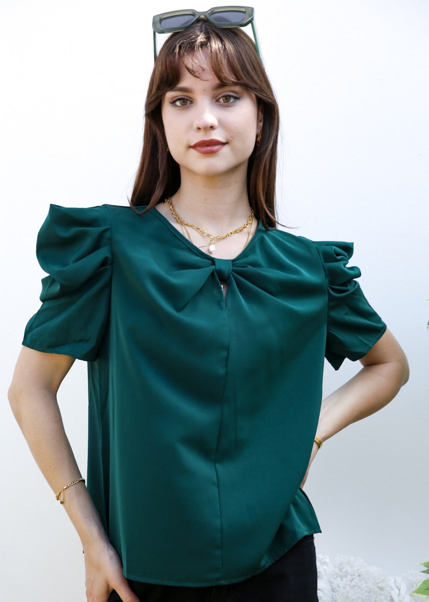 Ruched Detail Keyhole Front Blouse