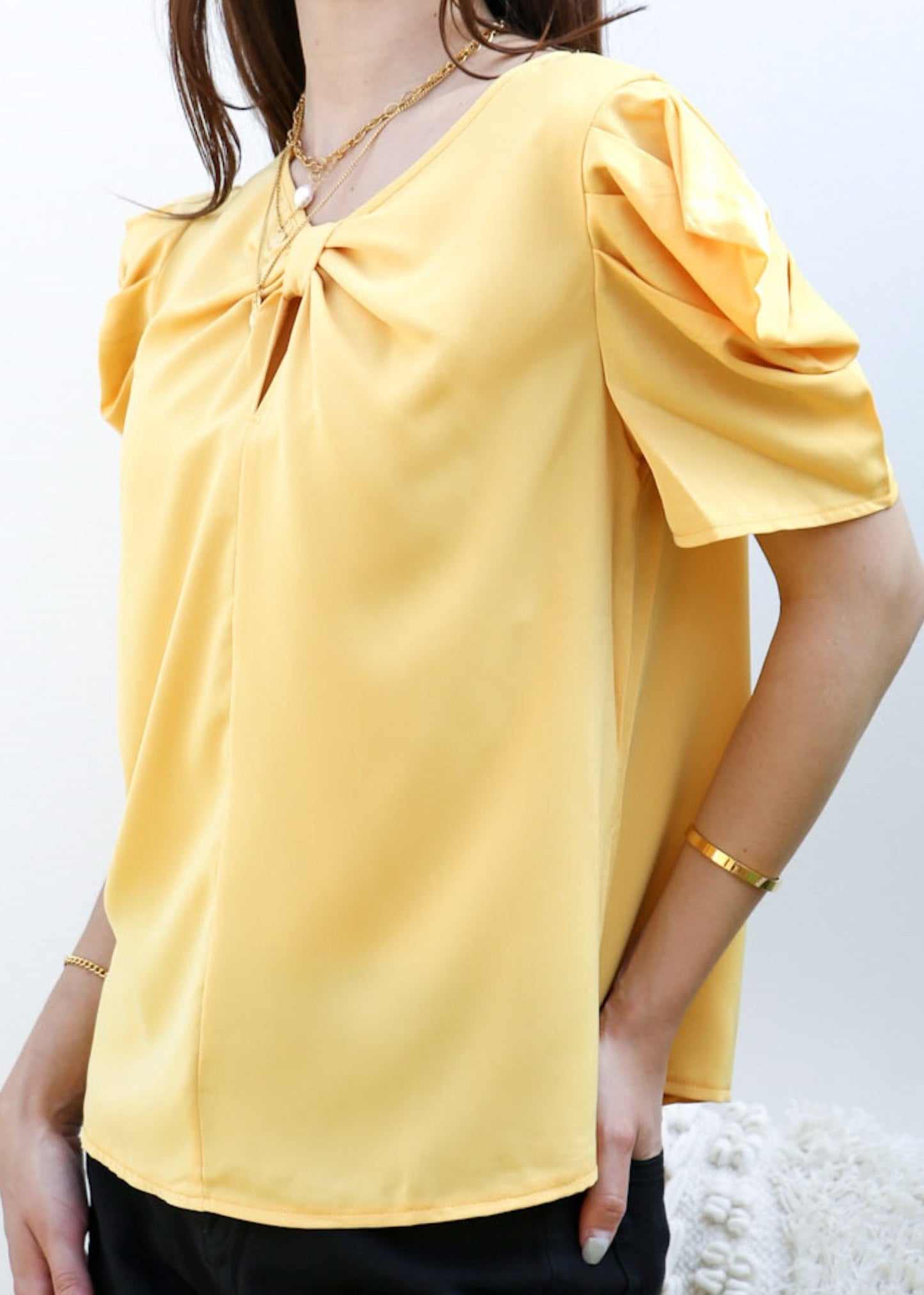 Ruched Detail Keyhole Front Blouse