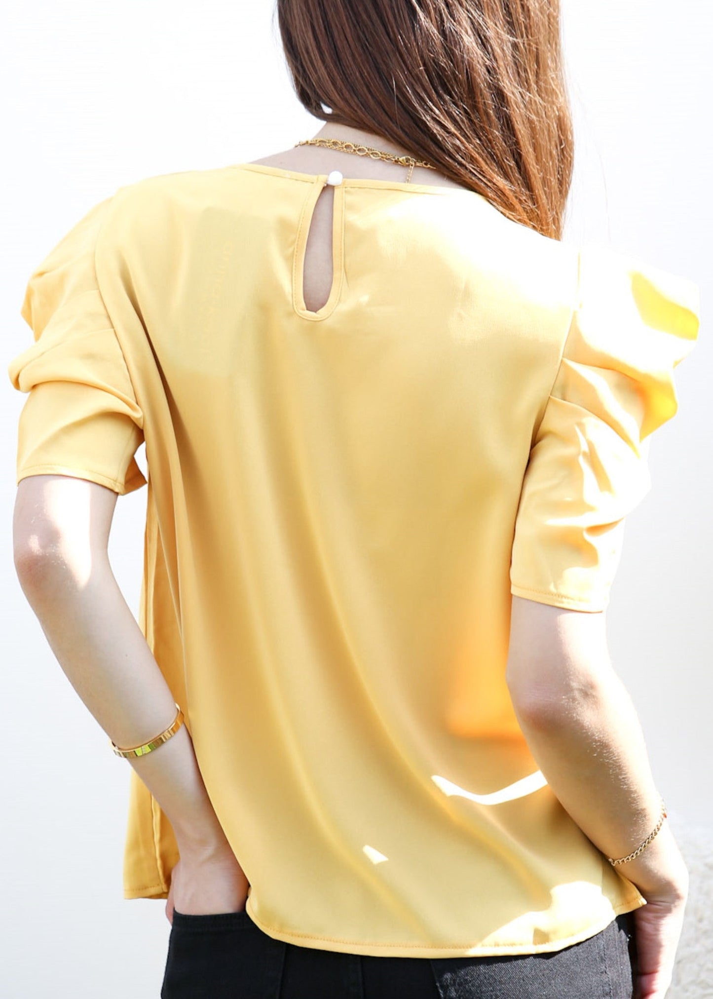 Ruched Detail Keyhole Front Blouse