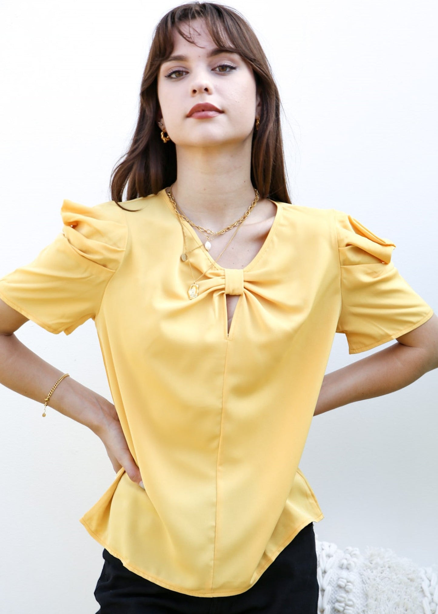 Ruched Detail Keyhole Front Blouse