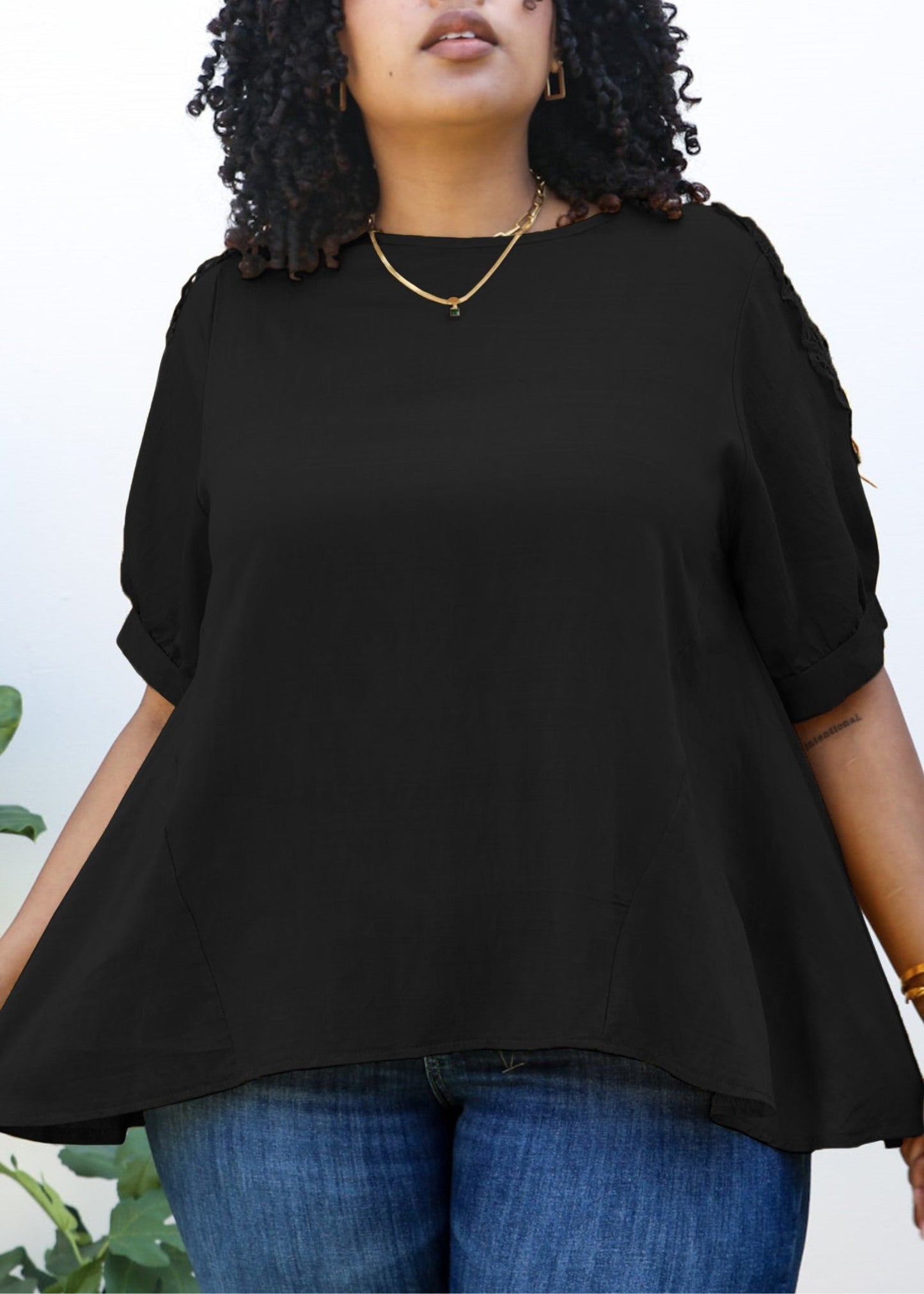 Plus Size Abstract Crochet Pattern Short Sleeve Blouse