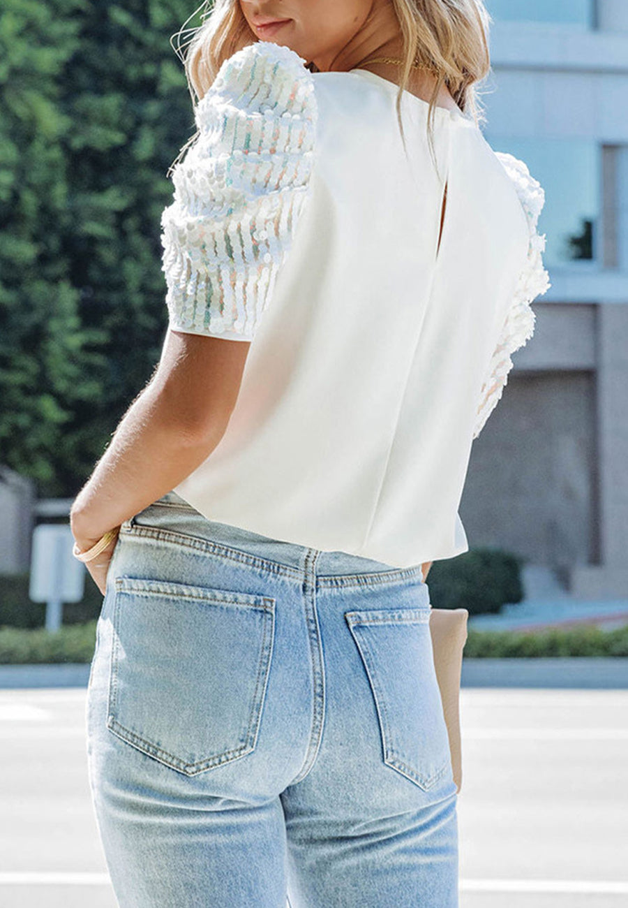 Sequin Puff Sleeve Blouse