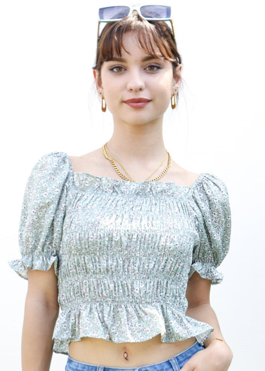 Floral Shirred Peplum Hem Top