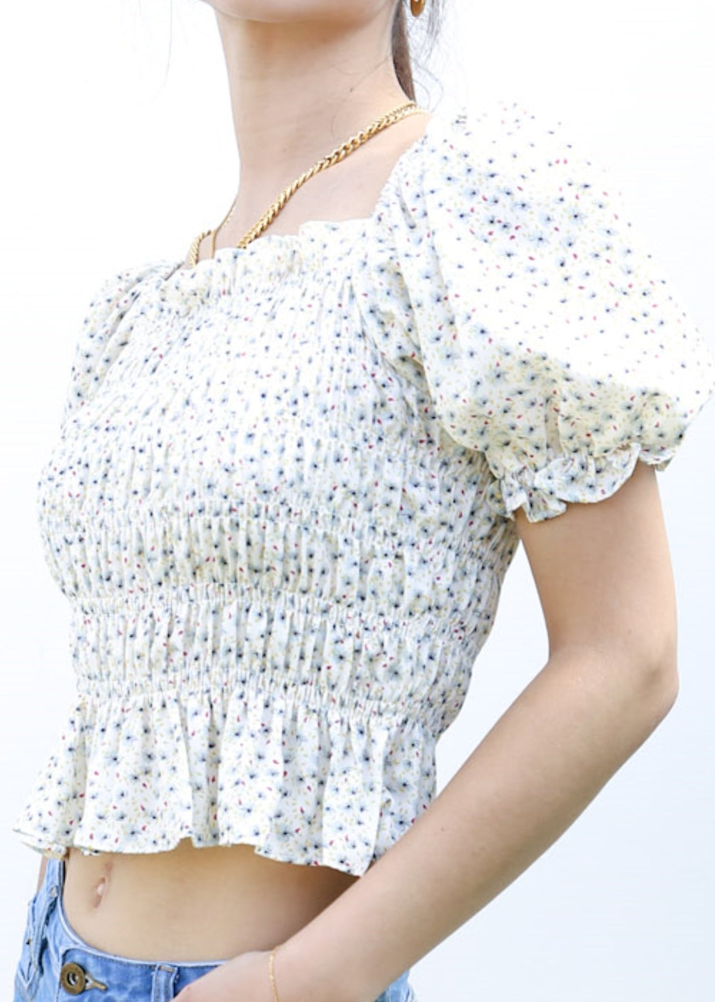 Floral Shirred Peplum Hem Top