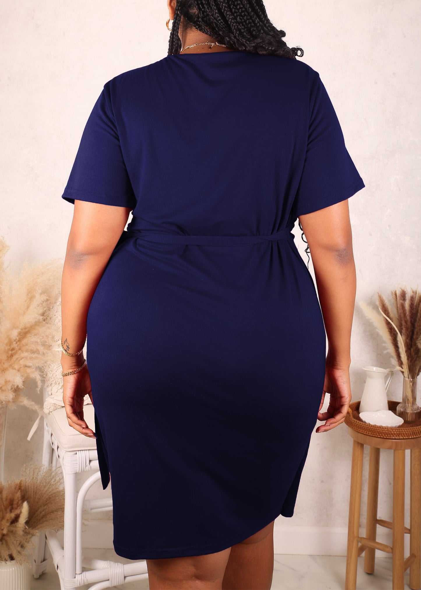 Plus Size Ruched Wrap Dress, Navy