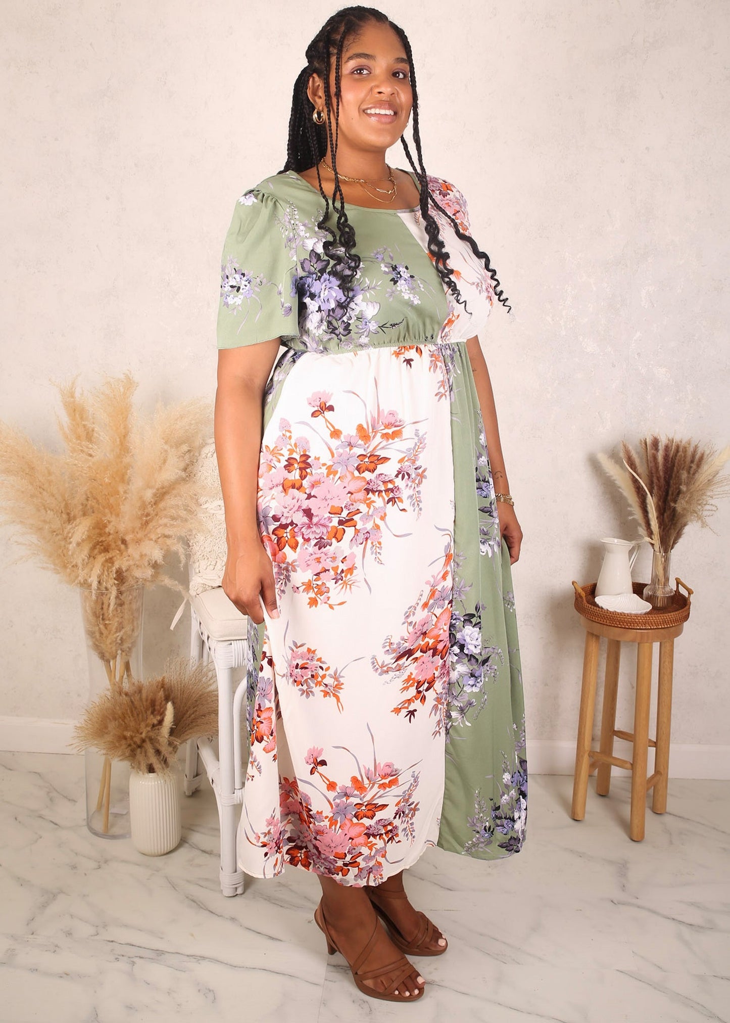 Plus Size Color Block Floral Dress, Many Colors