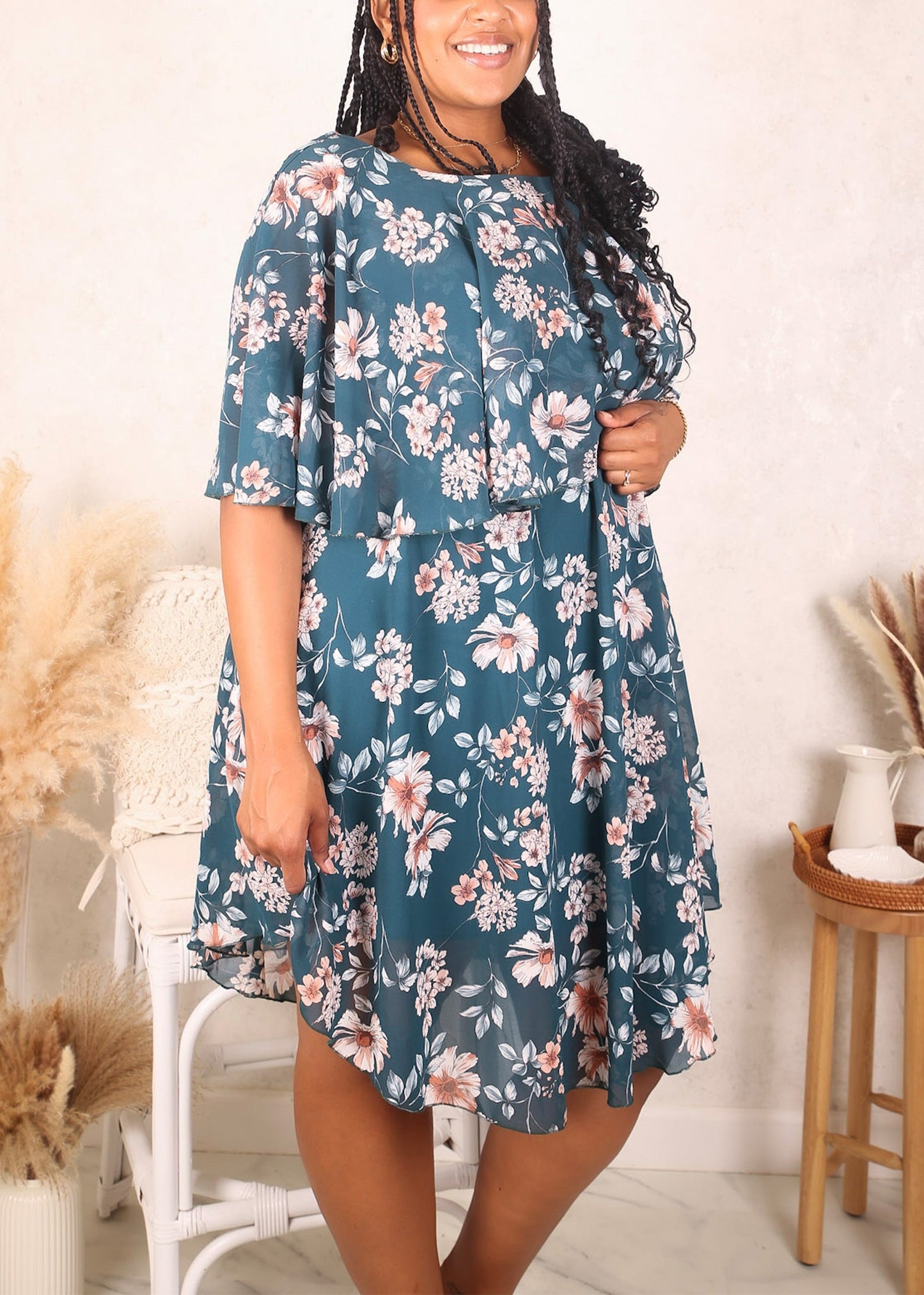 Plus Size Sleeve Cutout Dress, Blue