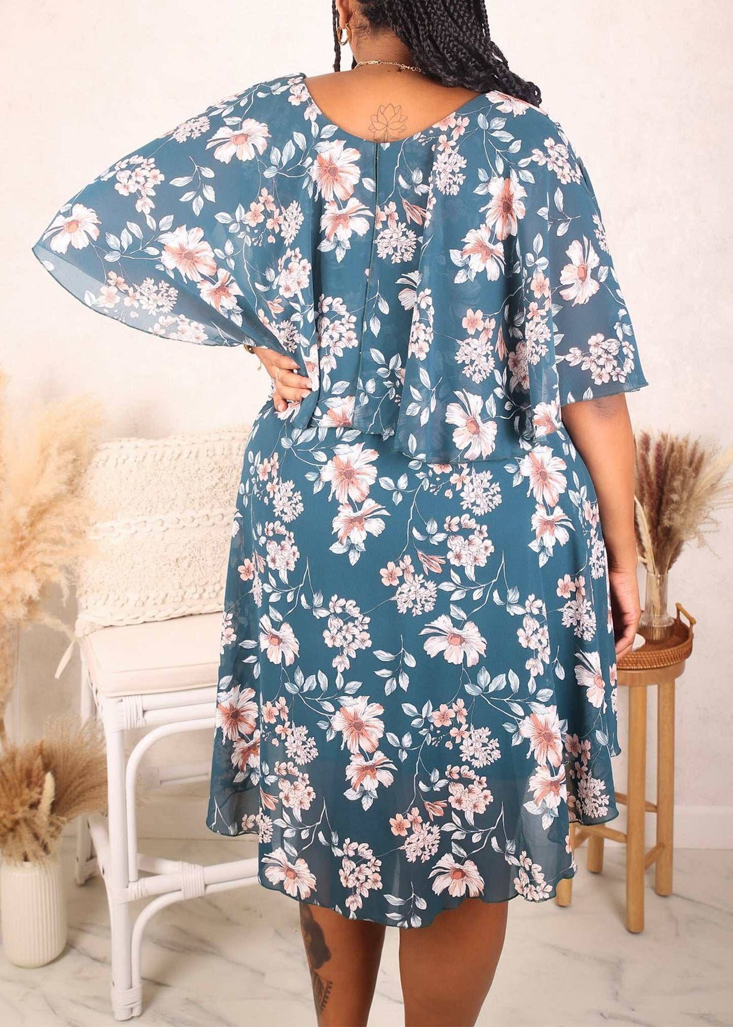 Plus Size Sleeve Cutout Dress, Blue