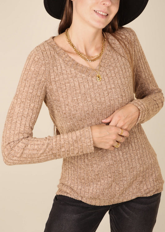 Solid Color Ribbed Knit Sweater