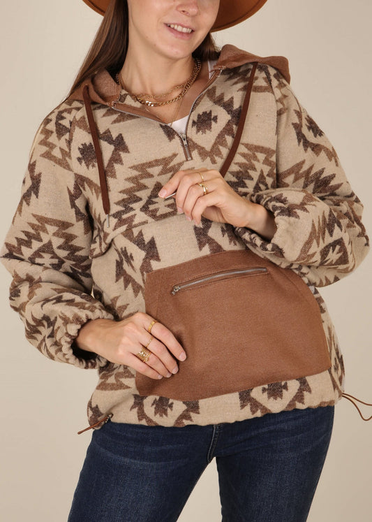 Contrast Zipper Detail Kangaroo Pocket Hoodie