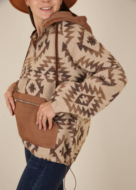 Contrast Zipper Detail Kangaroo Pocket Hoodie