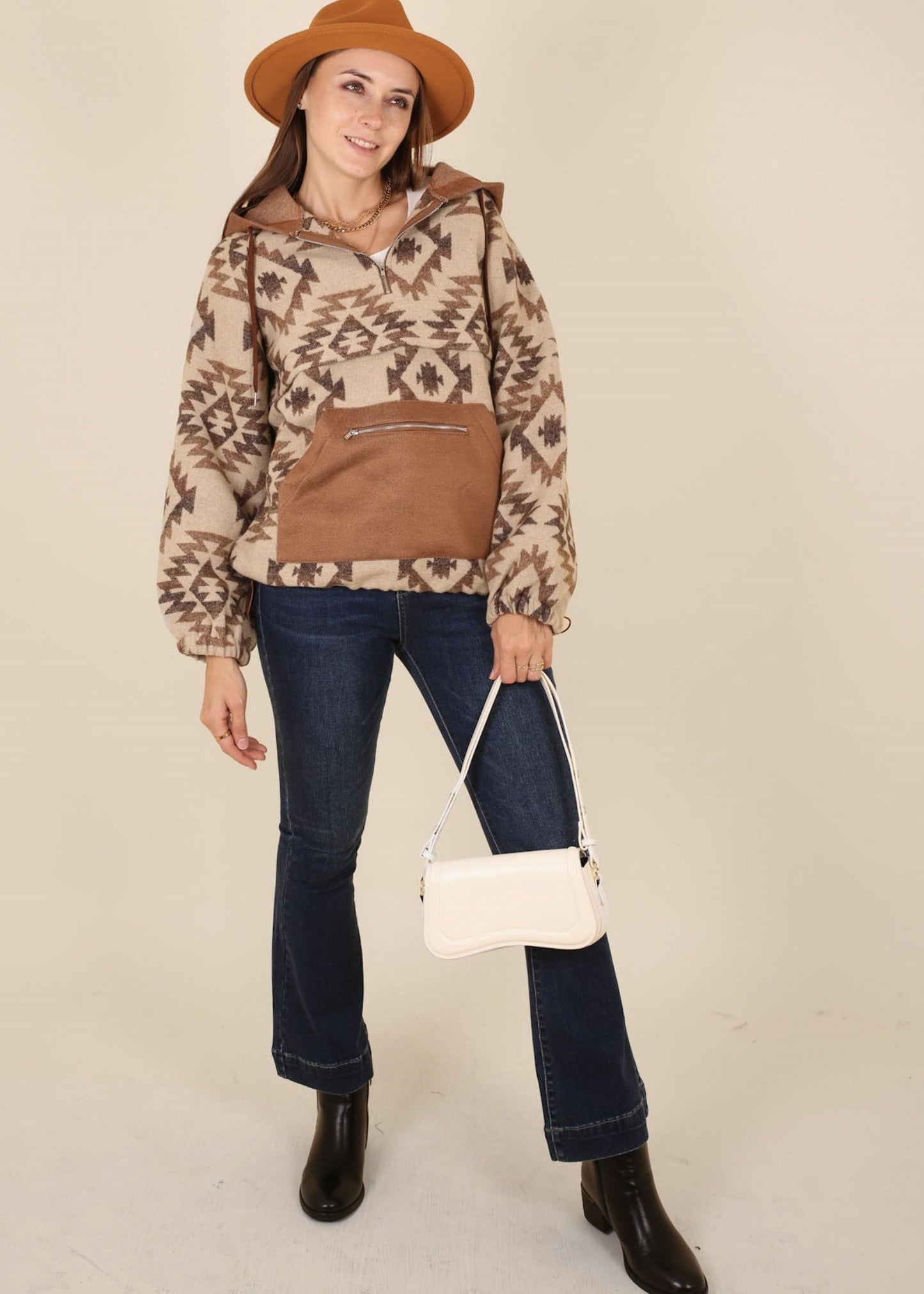 Contrast Zipper Detail Kangaroo Pocket Hoodie