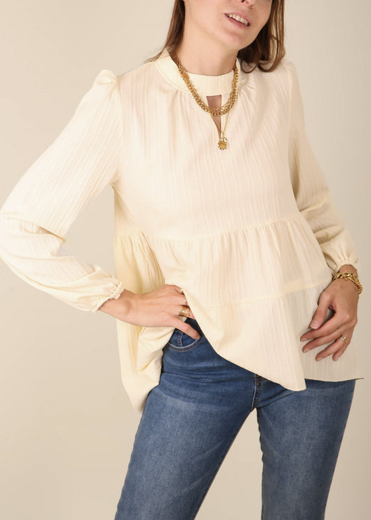 Cutout Front Tiered Peplum Blouse
