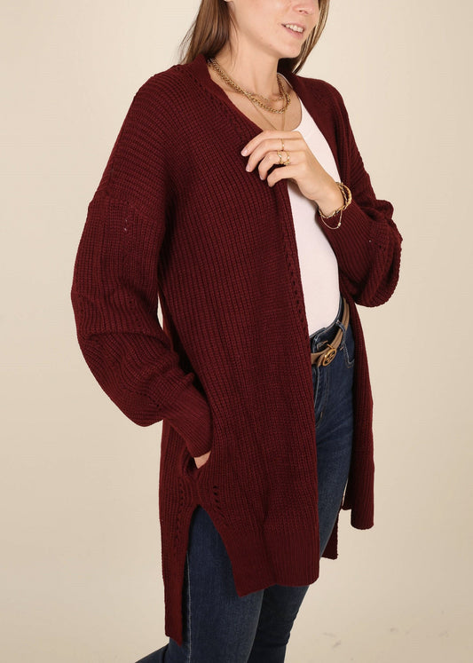 Solid Color Eyelet Detail Cardigan