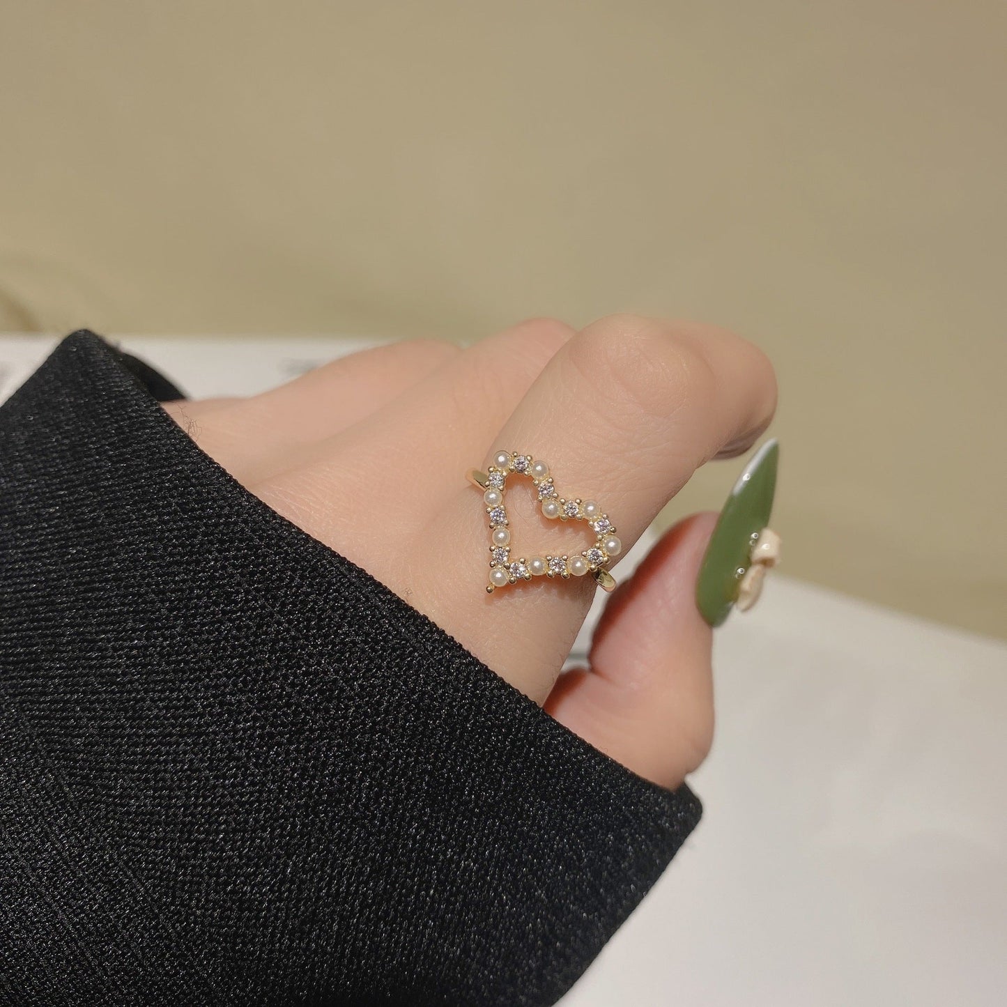 Heart Shaped Gold Ring with Pearls