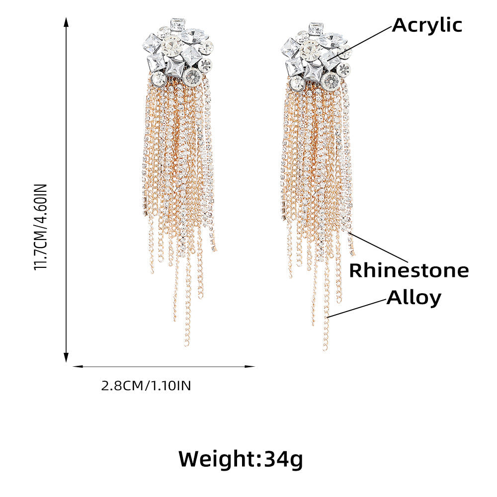 Fancy Crystal Embellished Chain Dangle Earrings