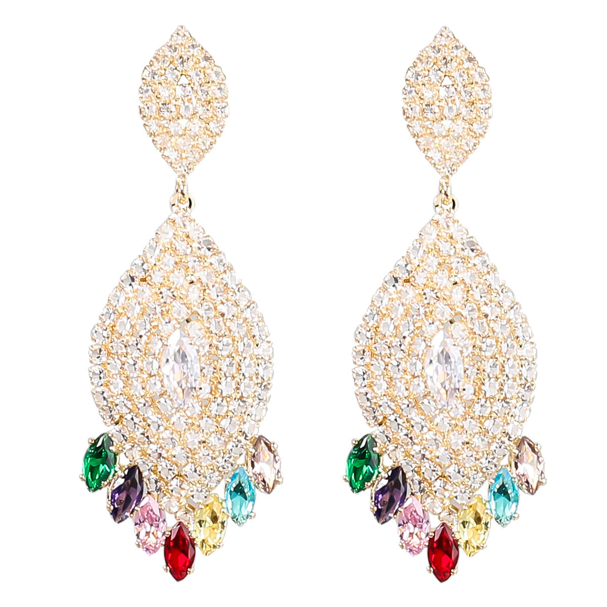 Colorful Crystals Feather & Dream Catcher Dangle Earrings