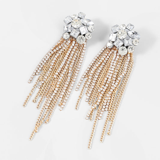 Fancy Crystal Embellished Chain Dangle Earrings