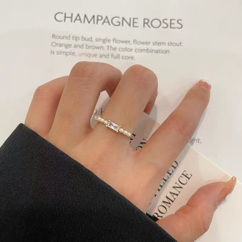 Small Diamond with Pearl Band Ring