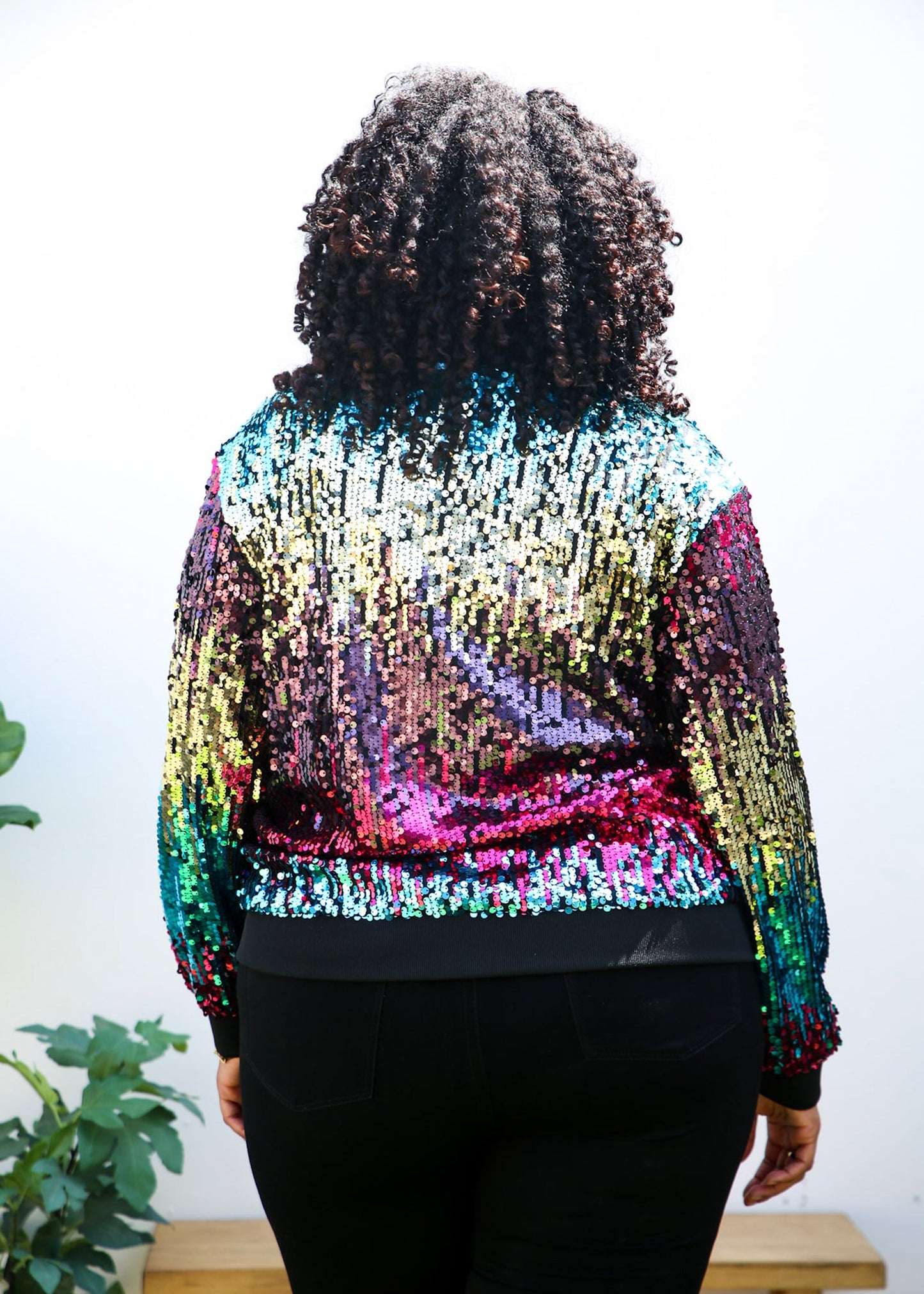 Plus Size Sequin Bomber Jacket