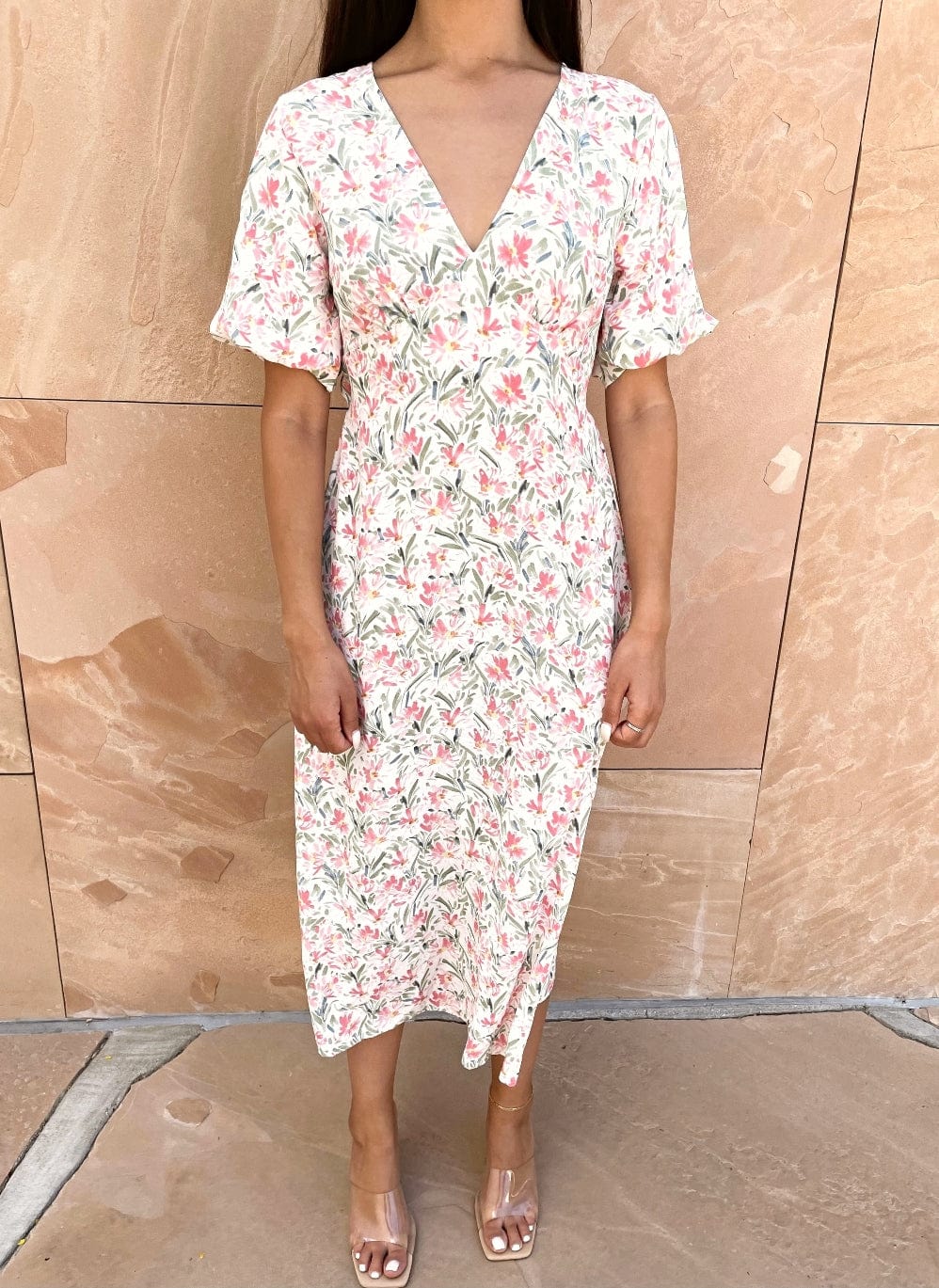 Tie Back Puff Sleeve Dress