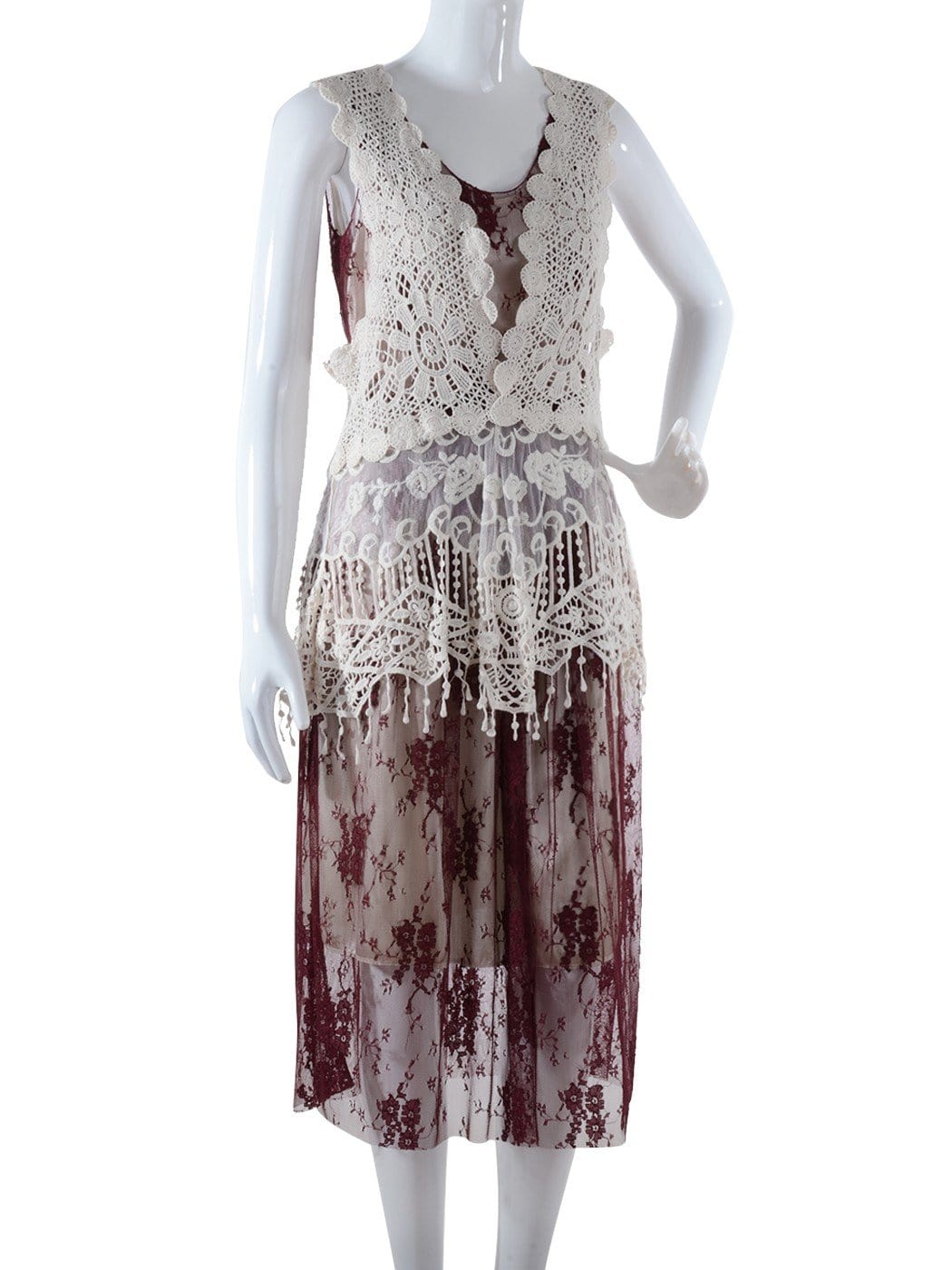 Gatsby Crochet Vest Lace Dress Set