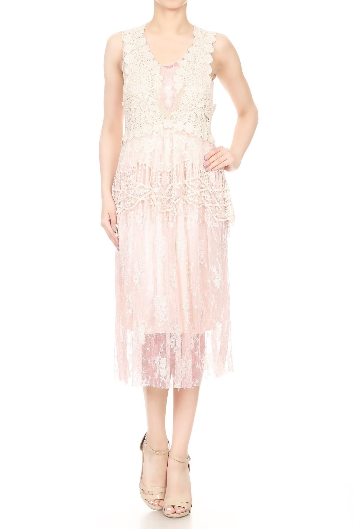 Gatsby Crochet Vest Lace Dress Set