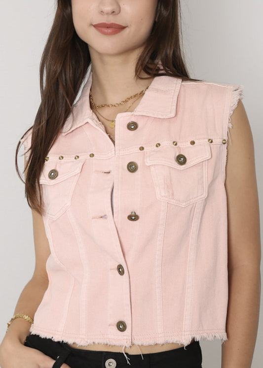 Cotton Denim Cropped Vest