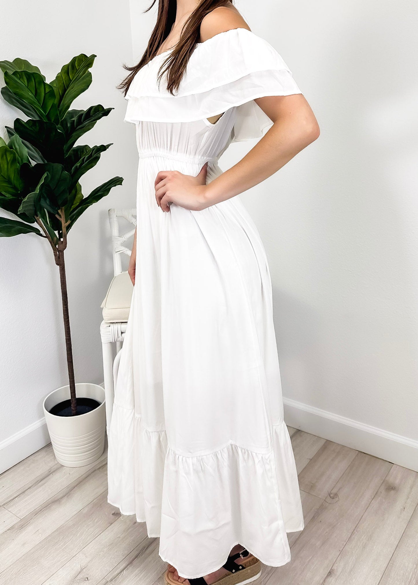 Grecian Ruffle Stretch Maxi Long Dress