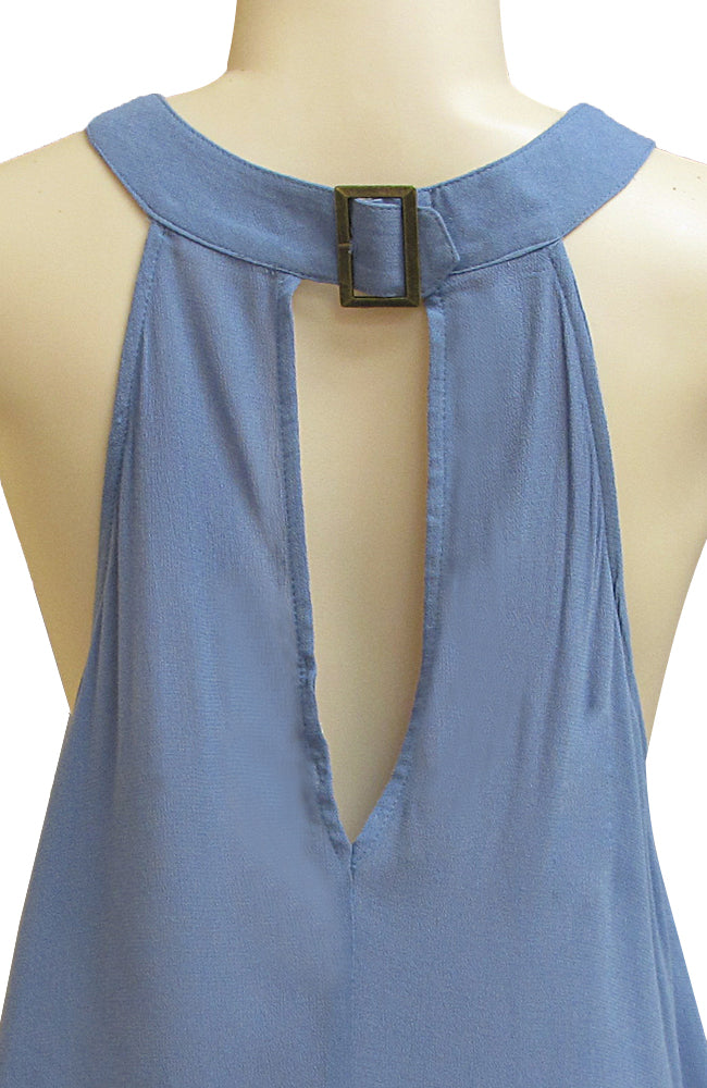 Sleeveless Halter Neck Top with Twist and Buckle