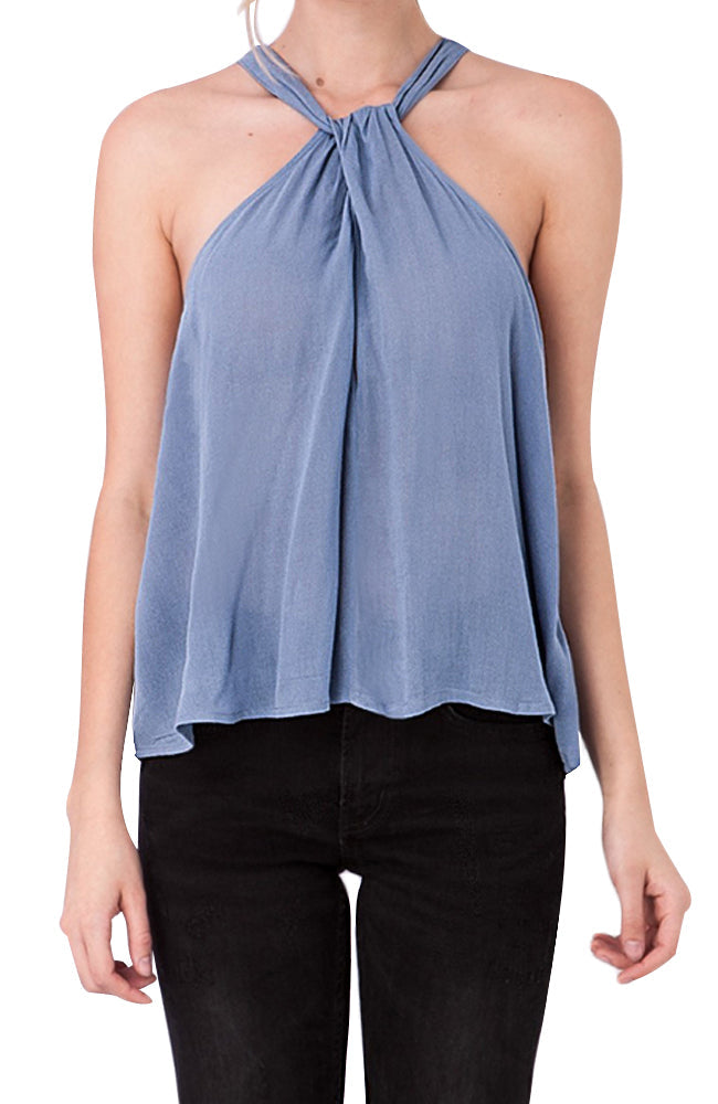 Sleeveless Halter Neck Top with Twist and Buckle