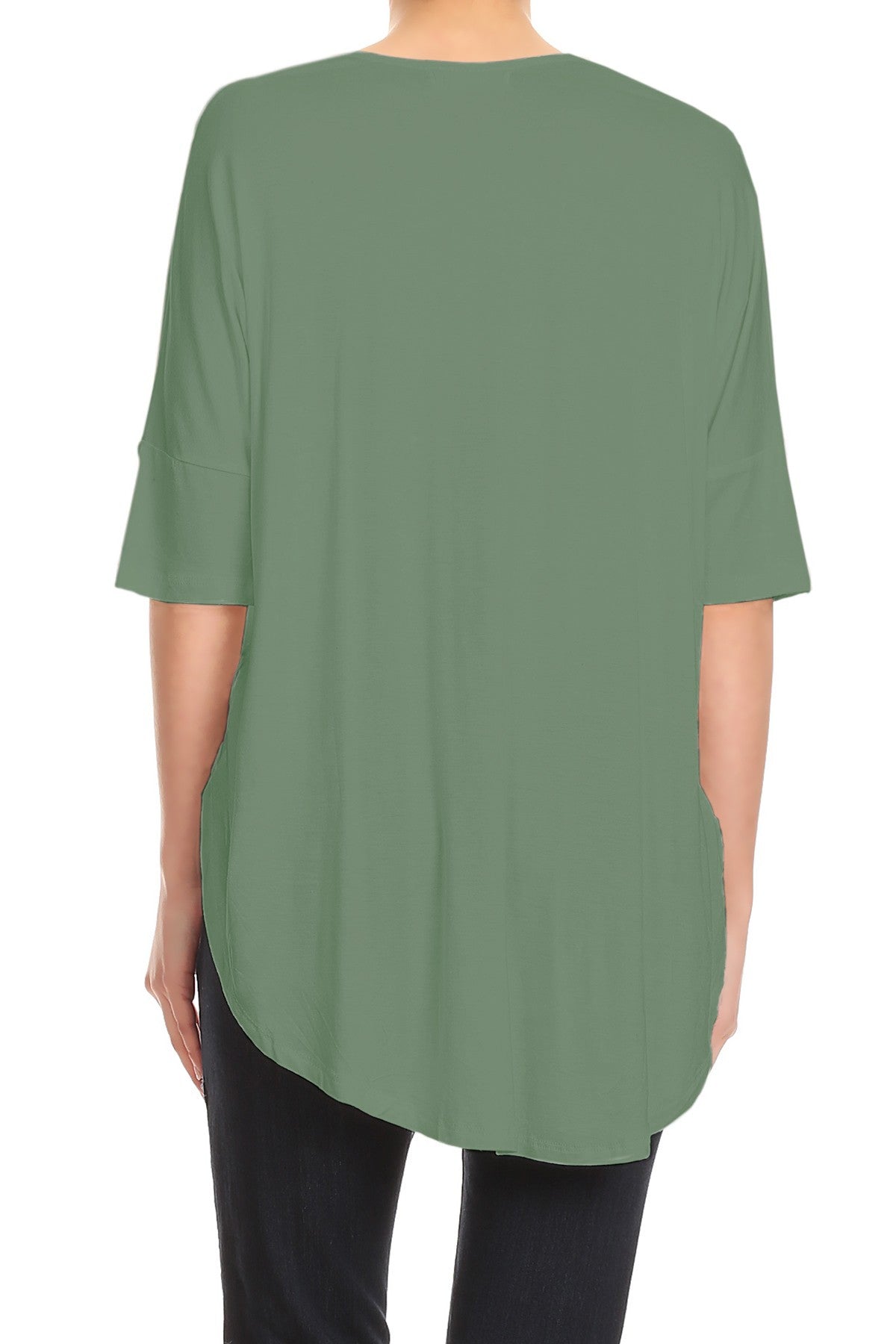 Womens Casual Lace Up V-Neck Loose Fit Top with Short Dolman Sleeves
