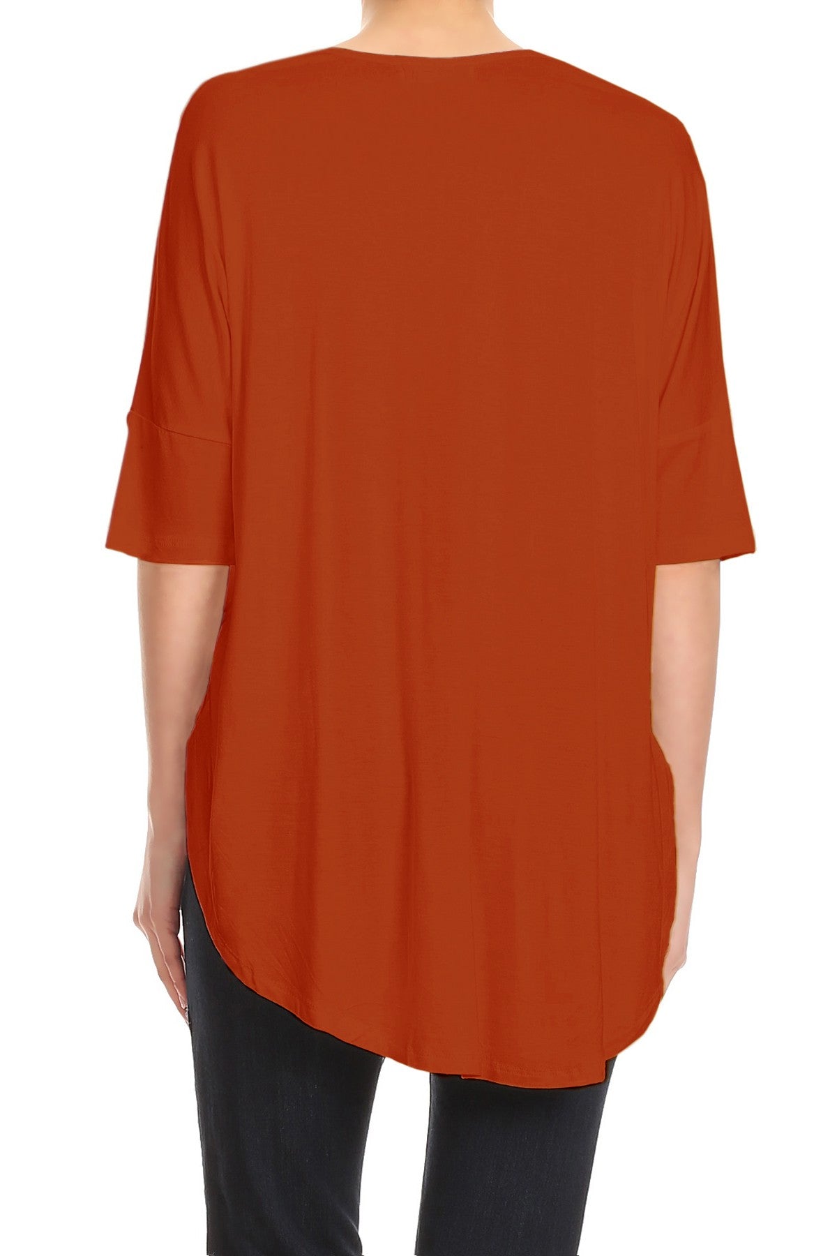 Womens Casual Lace Up V-Neck Loose Fit Top with Short Dolman Sleeves