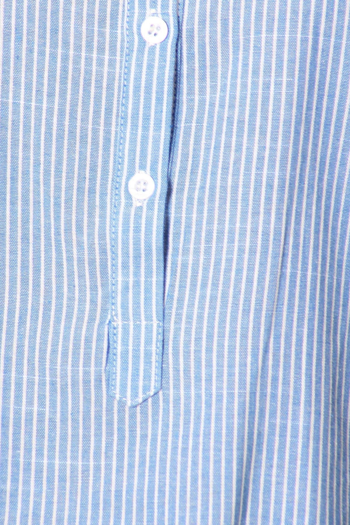 Womens Casual Woven Chambray Half Button up Long Stripe Shirt