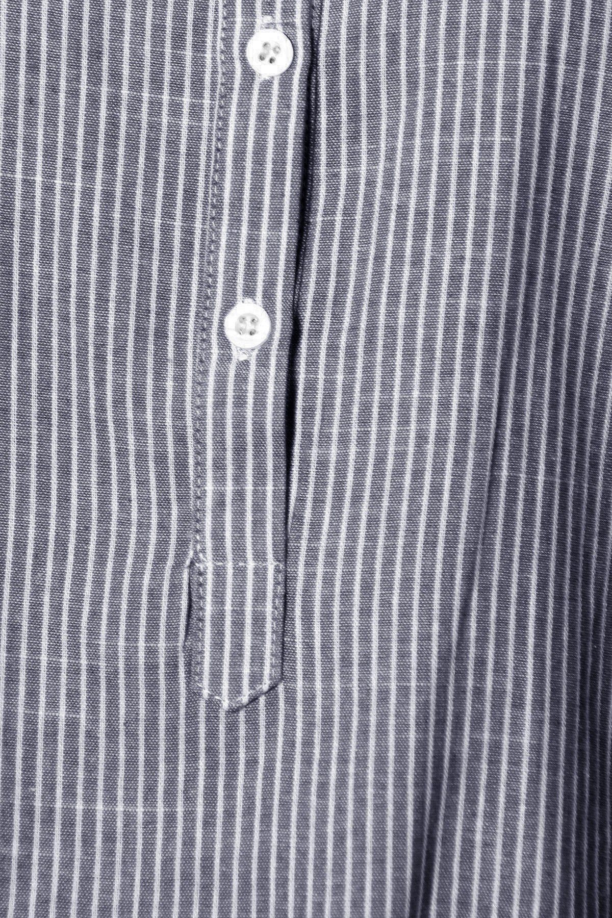 Womens Casual Woven Chambray Half Button up Long Stripe Shirt
