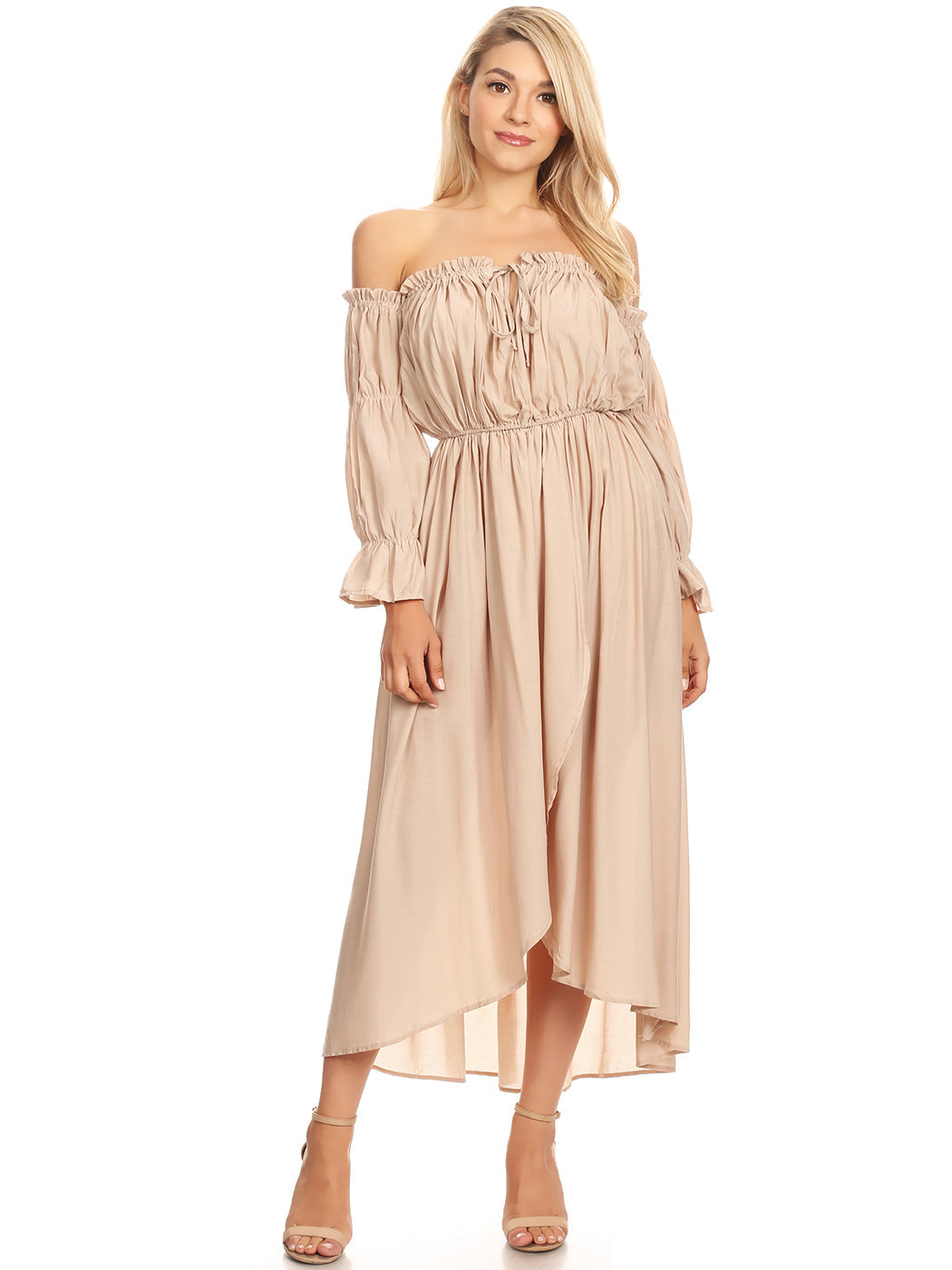 Anna-Kaci Womens Casual Boho Long Sleeve Off Shoulder Renaissance Peasant Dress | Alilang Anna-Kaci Wholesale Anna-Kaci Womens Casual Boho Long Sleeve Off Shoulder Renaissance Peasant Dress | Alilang Anna-Kaci Wholesale