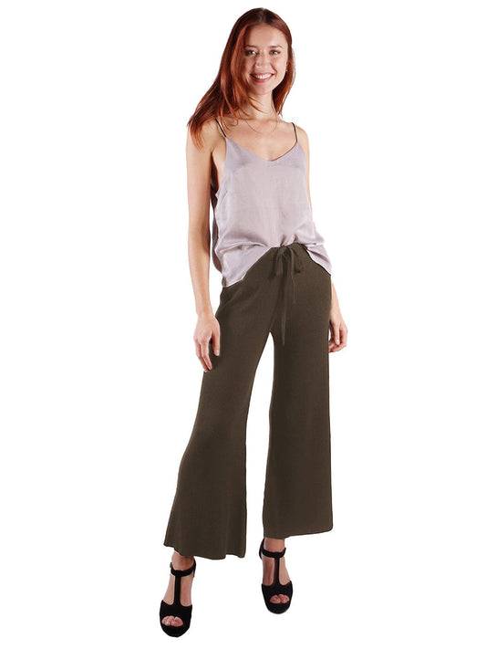 Cropped Wide Leg Pants With Drawstring Waist-Tie