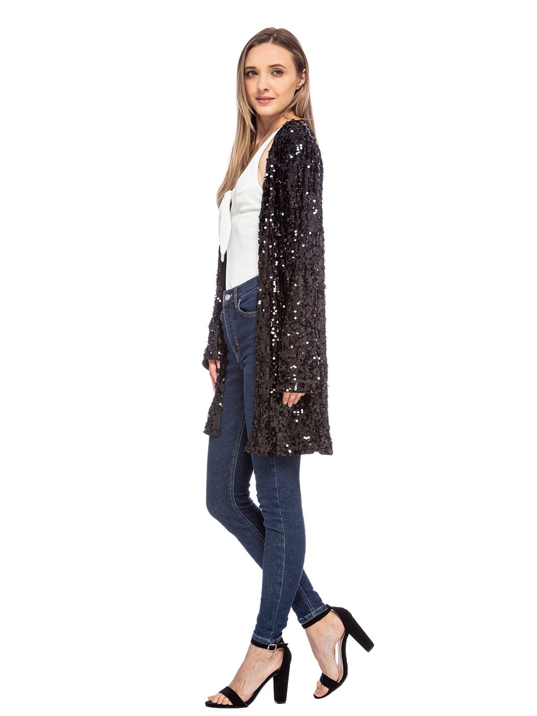 Sequin Open Front Cocktail Outerwear Jacket