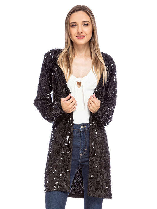 Sequin Open Front Cocktail Outerwear Jacket
