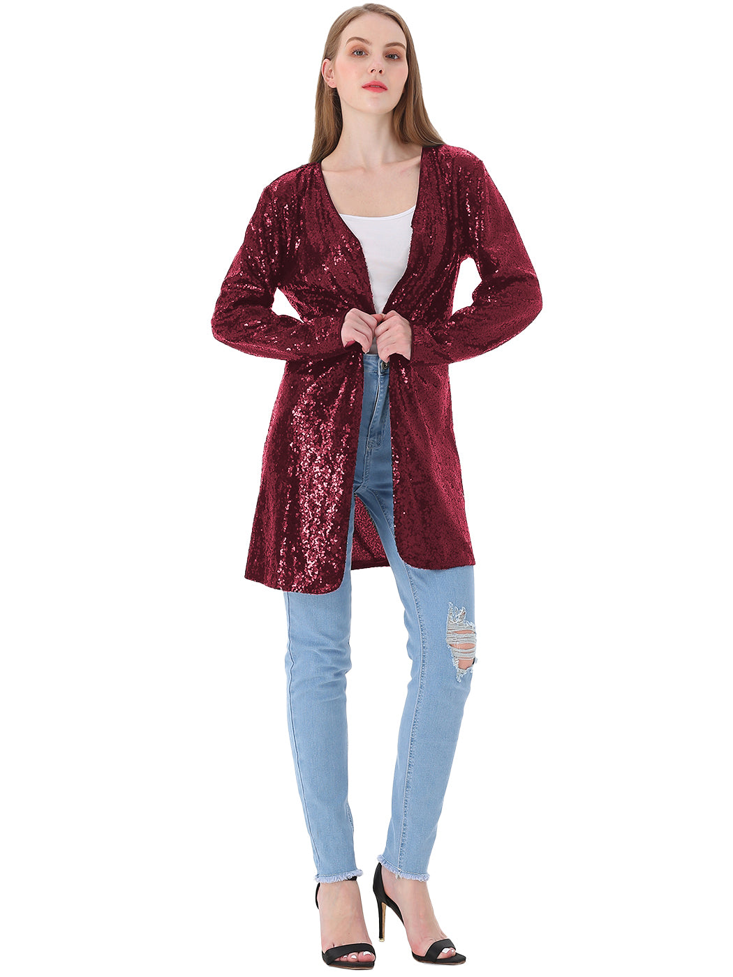 Sequin Open Front Cocktail Outerwear Jacket
