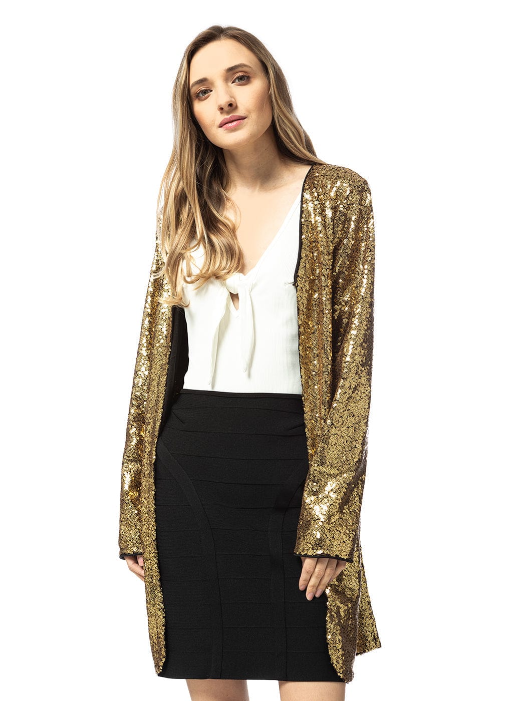 Sequin Open Front Cocktail Outerwear Jacket