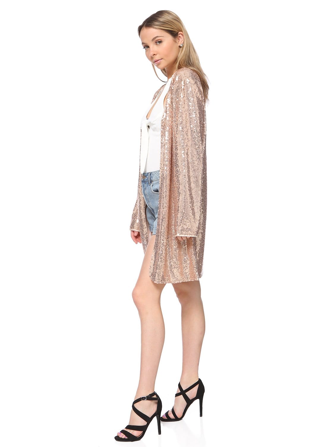Sequin Open Front Cocktail Outerwear Jacket