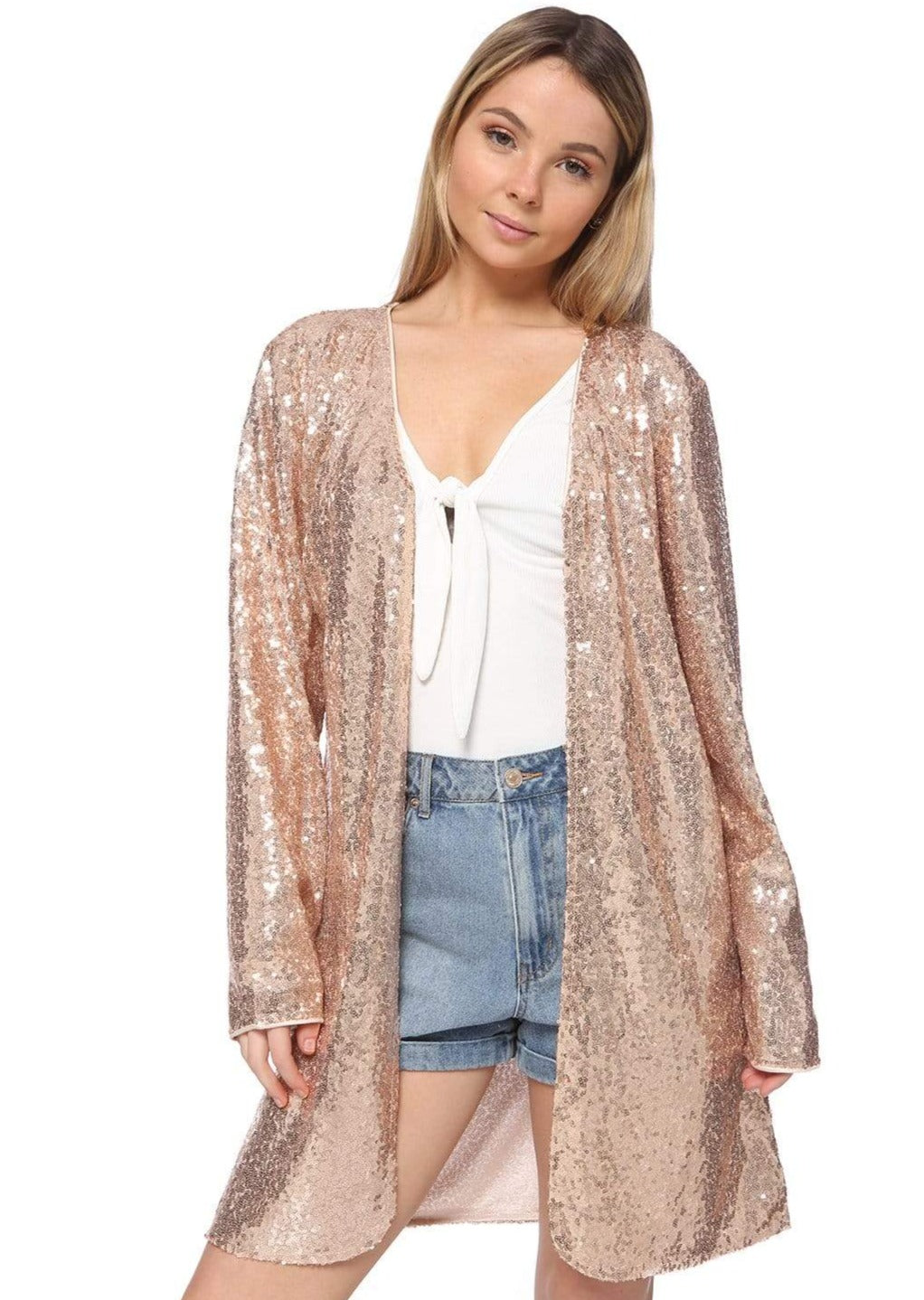 Sequin Open Front Cocktail Outerwear Jacket