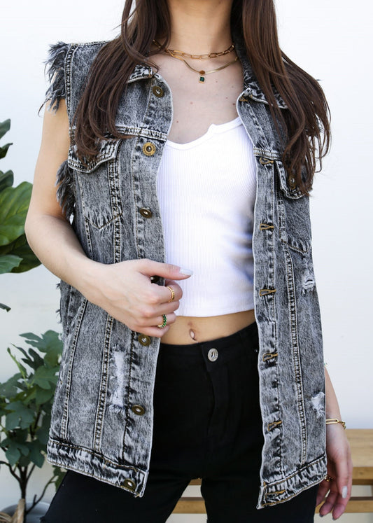 Oversize Distressed Sleeveless Denim Vest