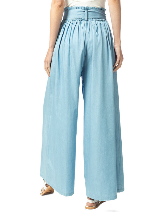 Chambray Tie Wide-Leg Palazzo Jeans