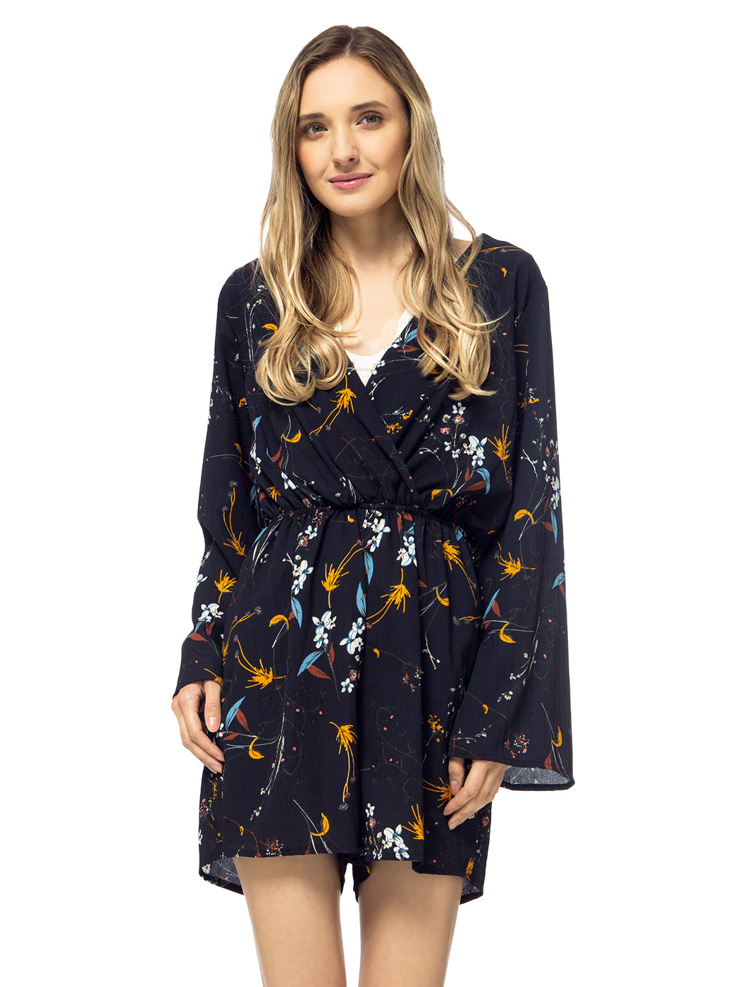 Floral Print Backless Long-Sleeve Romper