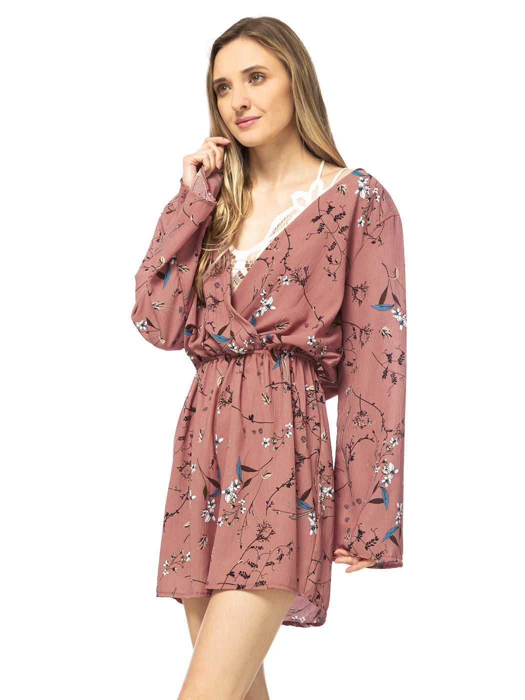 Floral Print Backless Long-Sleeve Romper