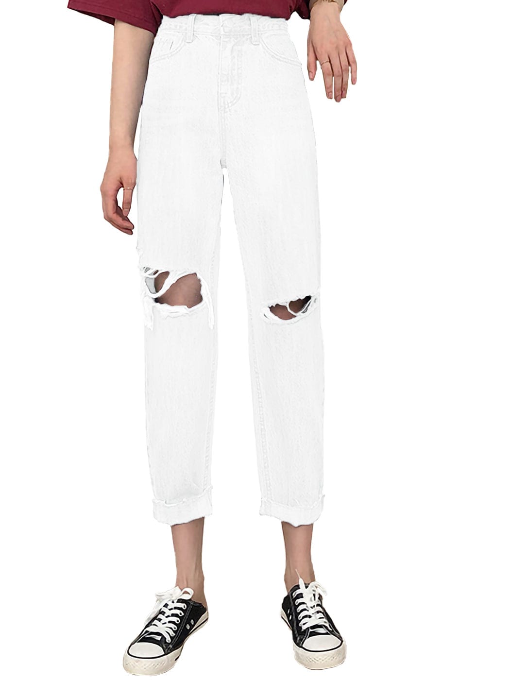 High Waist Ripped Boyfriend Jeans