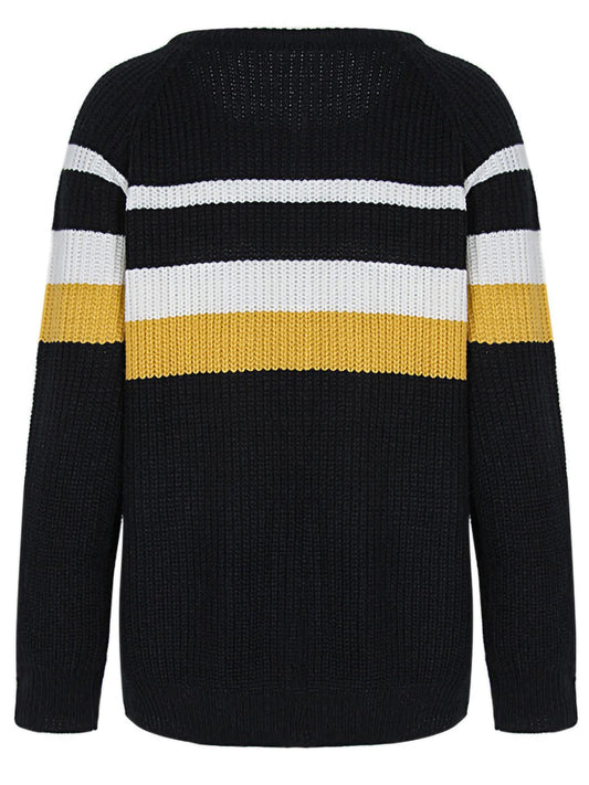 Long Sleeve Color Block Striped Casual Pullover Sweater